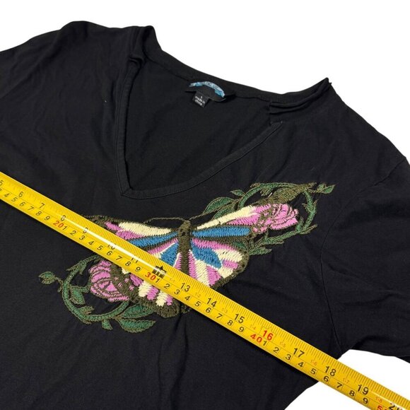 VTG Y2K Till The End Embroidered Tee Sz.L Black V-Neck Butterfly Fairy Grunge - Picture 7 of 12